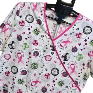 Breast Cancer Awareness Scrub Top womens size M Medium October Pink Ribbon Hope